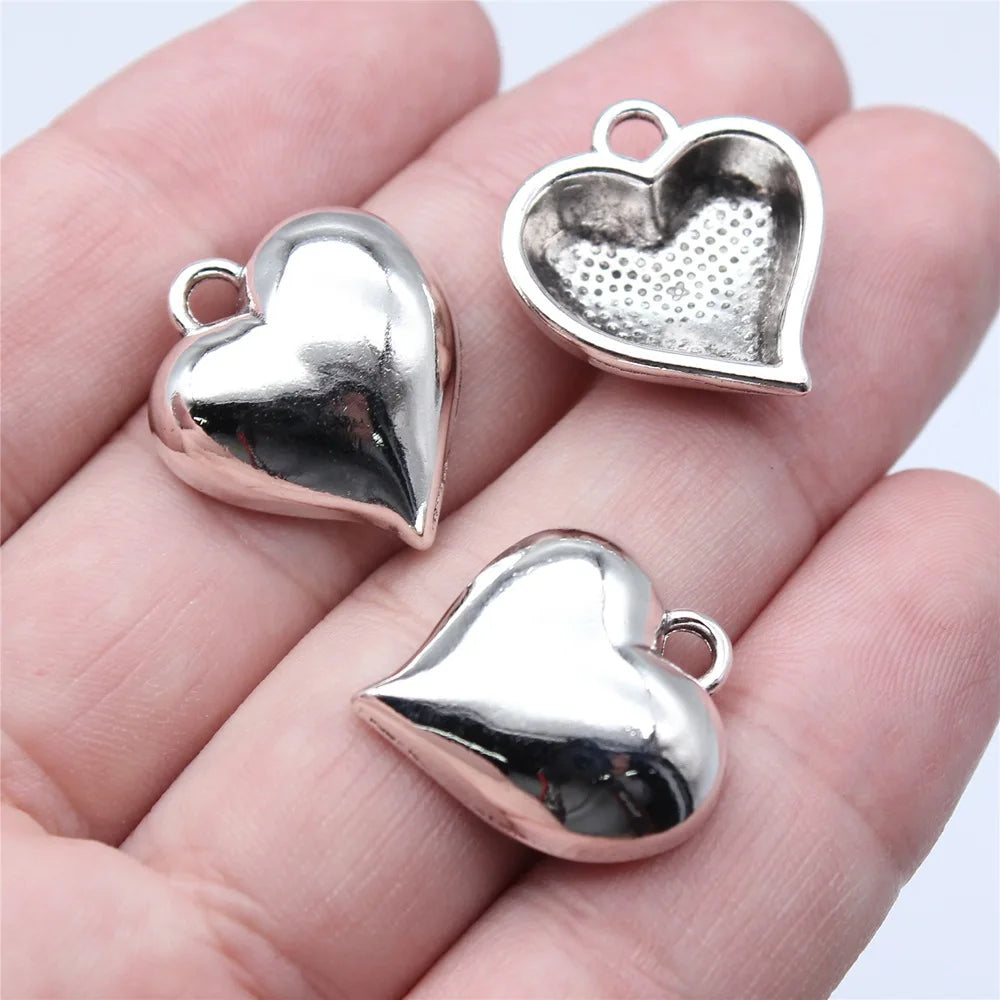 20x22mm 4g Antique Silver Zinc Alloy Smooth Thick Heart Charm Pendant for DIY Jewelry Making