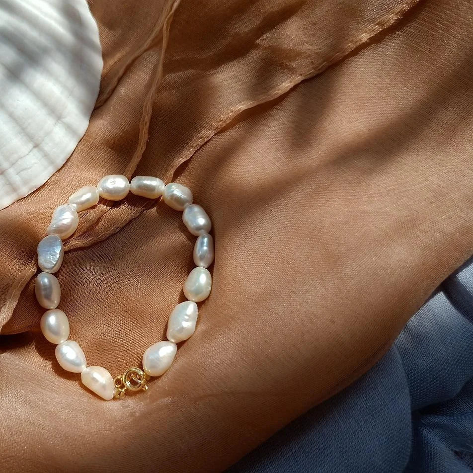 Baroque Irregular Freshwater Pearl Bracelet Vintage Geometric Elegant Office Jewelry