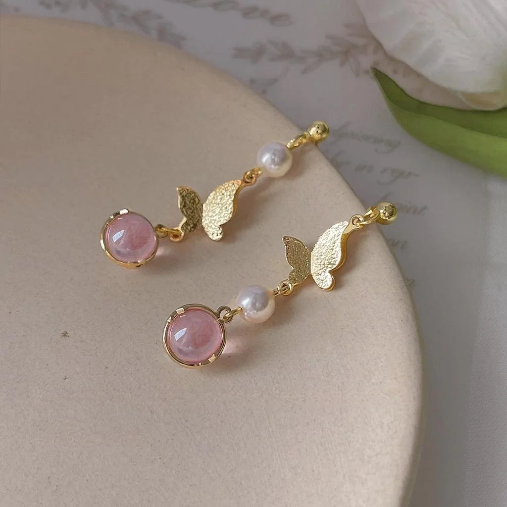 Korean Japanese Style Copper 14K Plated Butterfly Stud Earrings Handmade Minimalist Jewelry