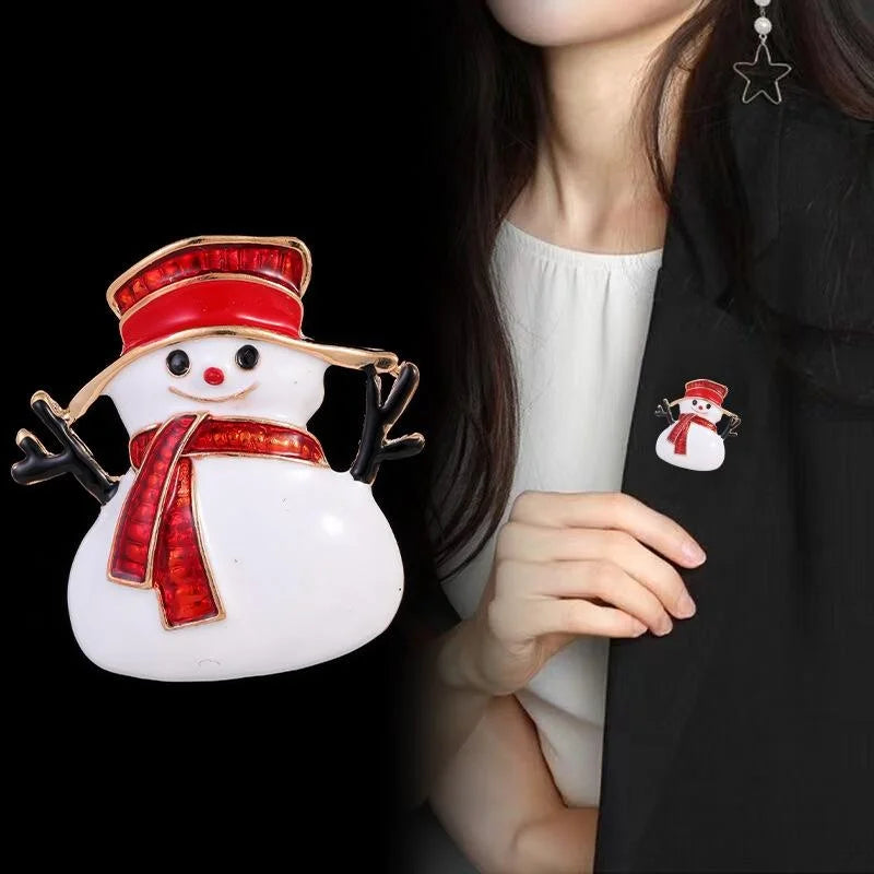 Cute Enamel Snowman Brooch With Red Rhinestone Scarf, Christmas Lapel Pin Suit Accessory Gift