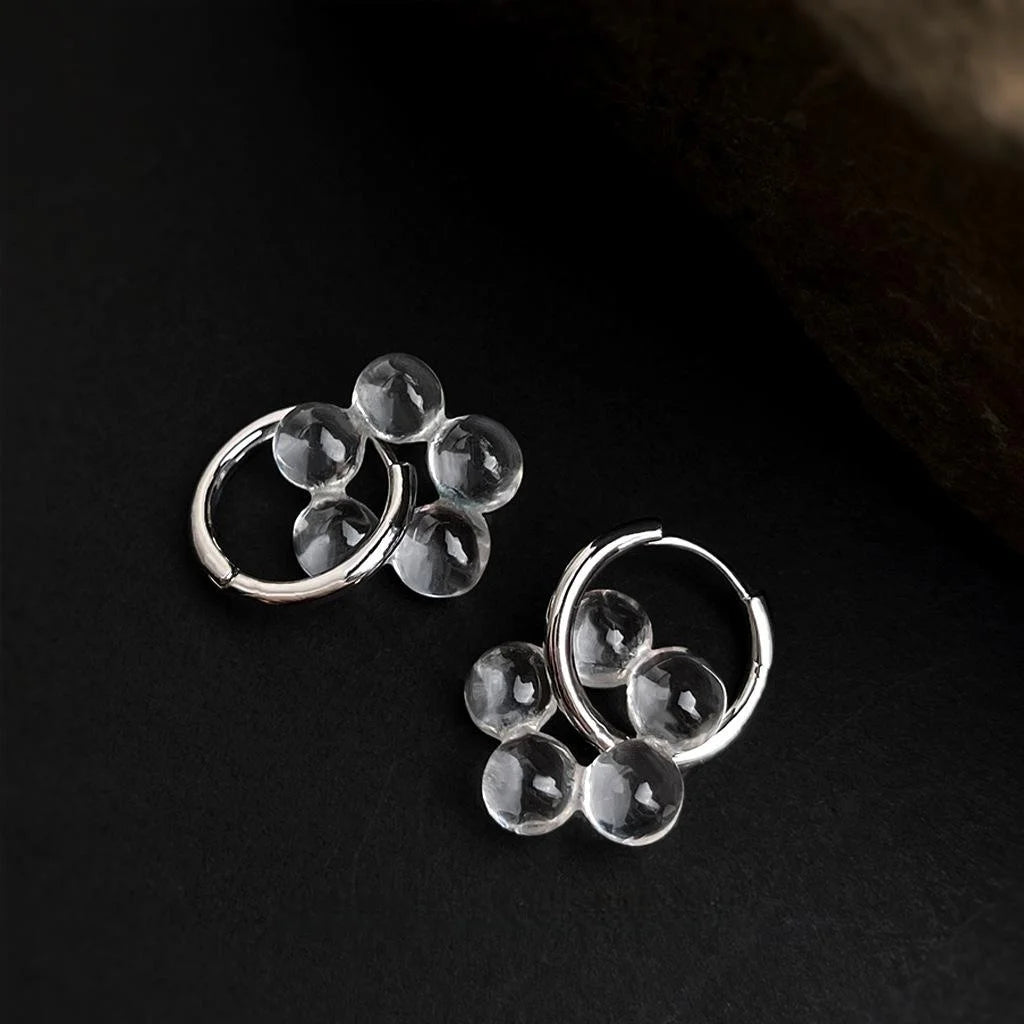 Summer Transparent Resin Copper Geometric Flower Drop Earrings, Sweet Cool Designer Style