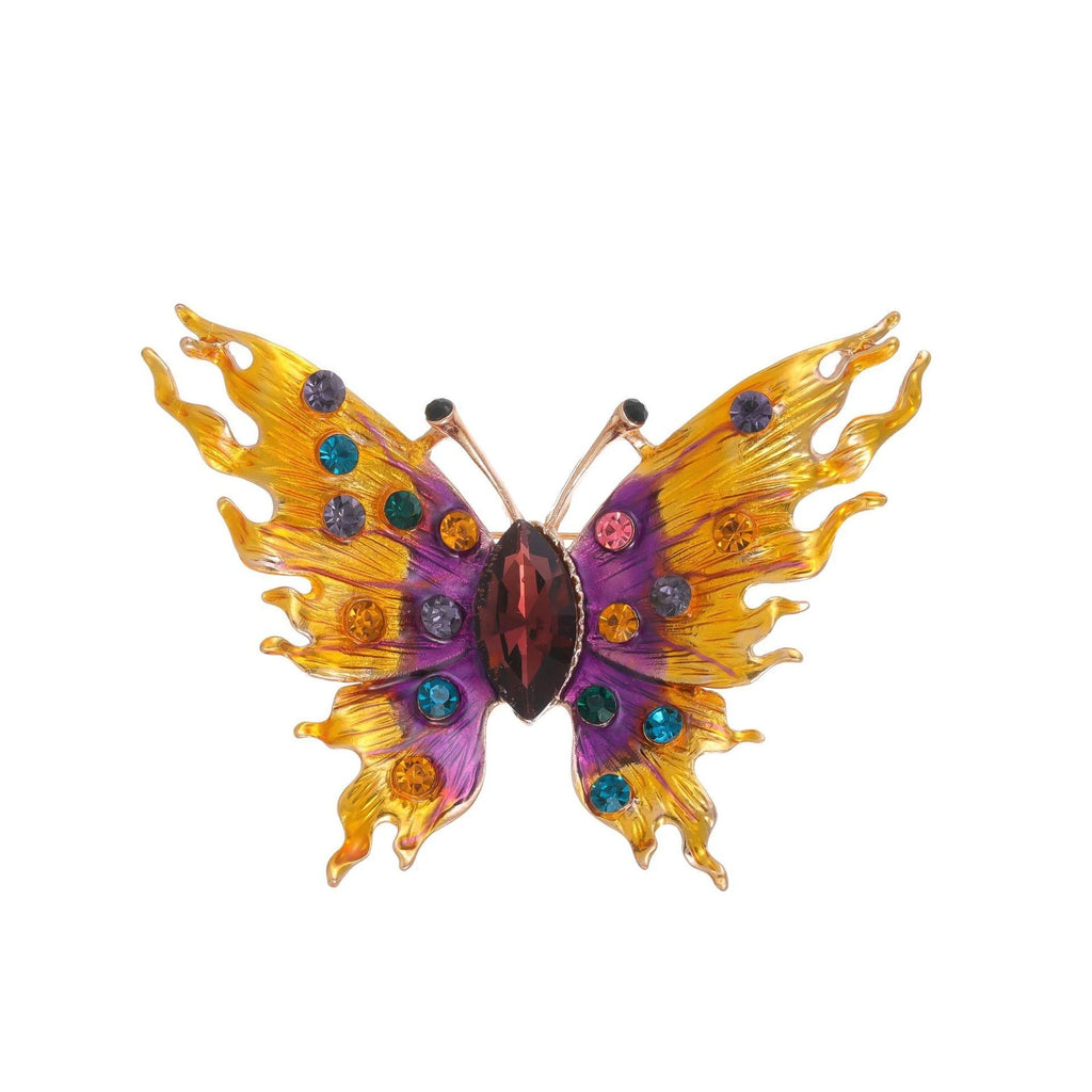 Luxury Flame Butterfly Alloy Enamel Brooch With Colorful Rhinestones, Elegant Lapel Pin Corsage Gift