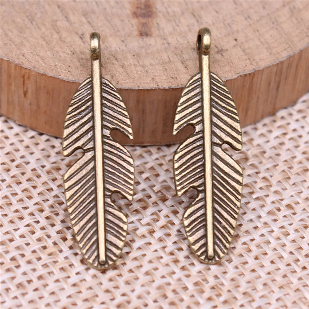 28x8mm 0.95g Multicolor Zinc Alloy Feather Charm Pendant for DIY Necklace Bracelet Jewelry Making