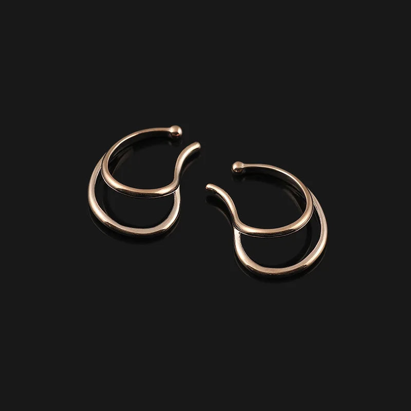 Elegant Gold Alloy Double Hoop Ear Cuff Wrap Stud & Clip On No Piercing French Minimalist Earrings