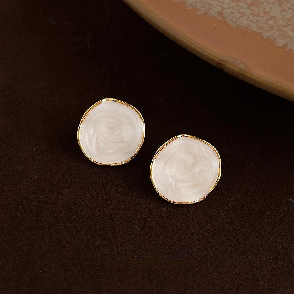 14K Gold Plated Eco-Friendly Copper Irregular Wavy Round Geometric Enamel Stud Earrings For Women