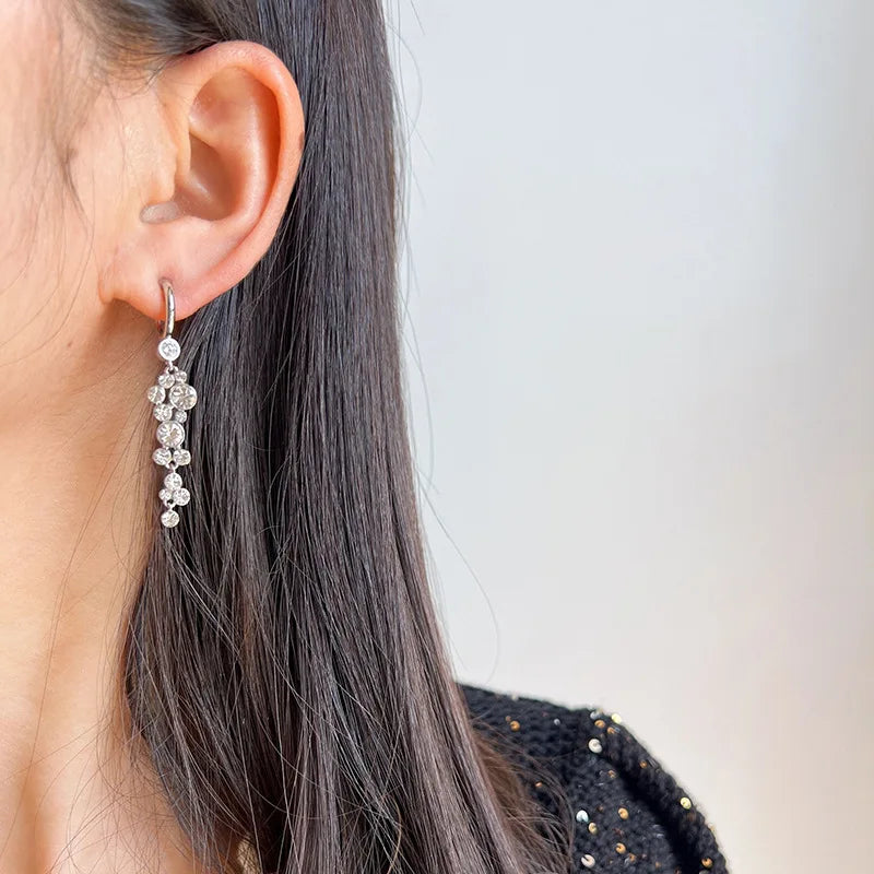 Elegant Luxury Spiral Hoop Rhinestone Tassel Alloy Stud & Clip On No Piercing Long Drop Earrings