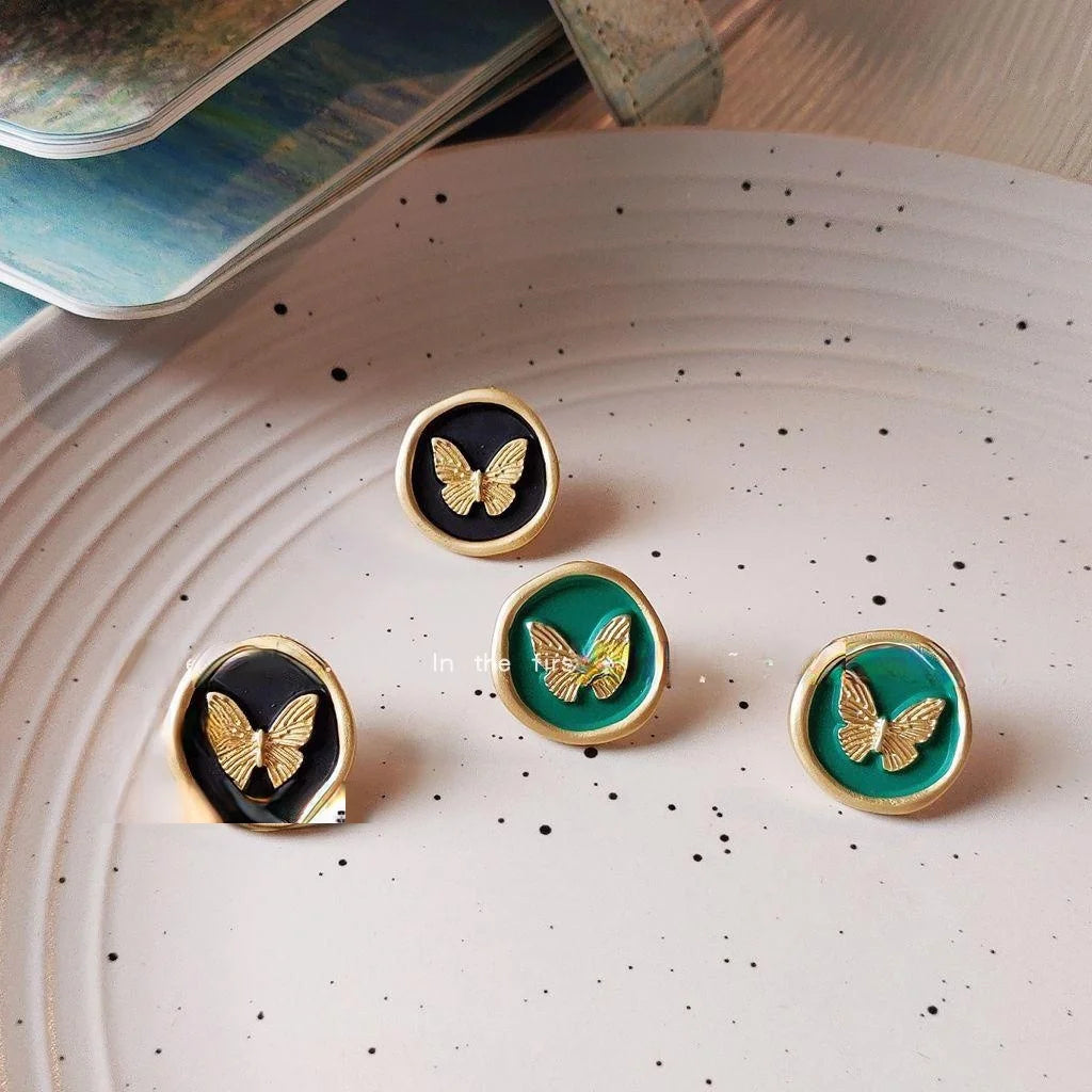 Summer Butterfly Copper Stud Earrings Silver Plated Pin Korean Sweet Style Jewelry
