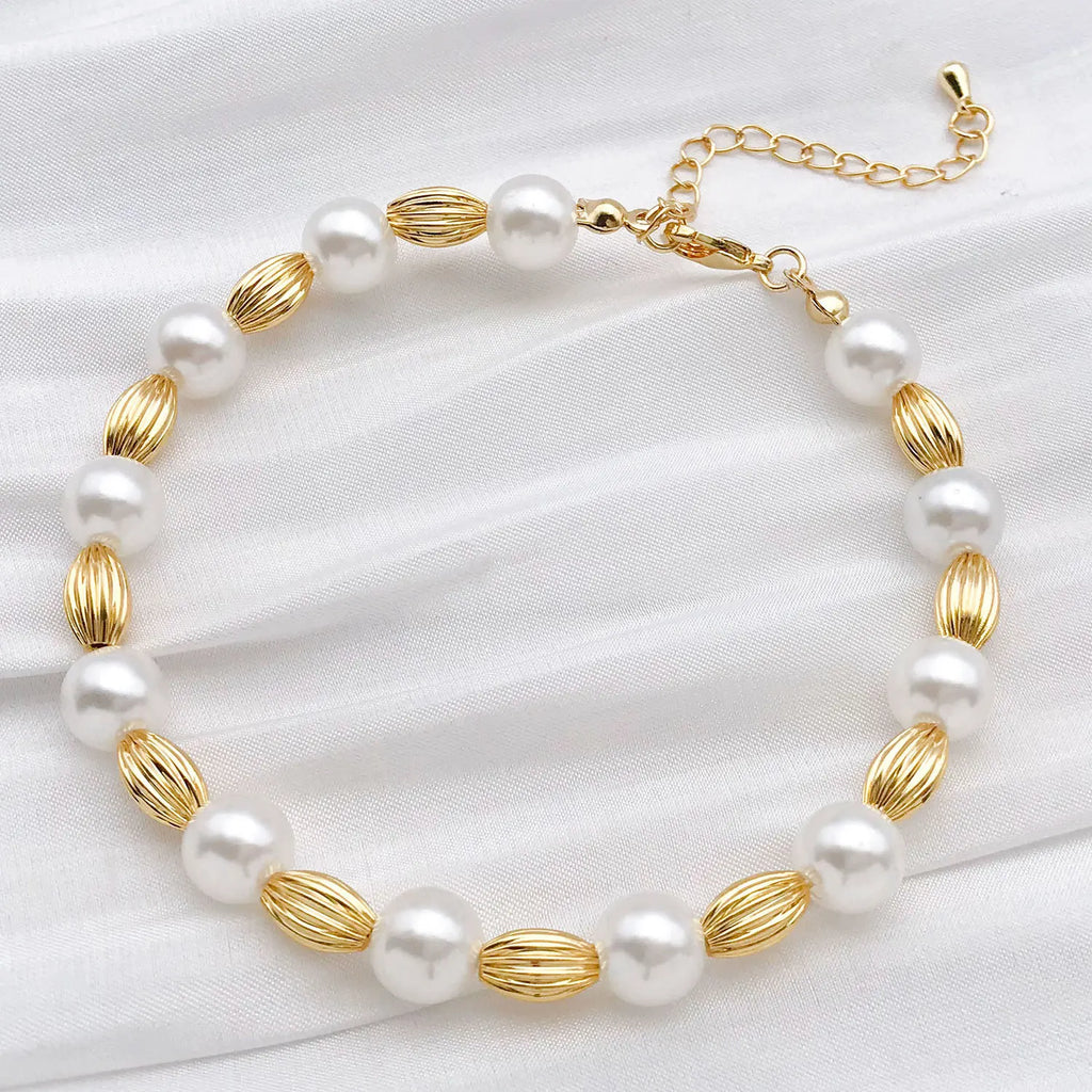 18K Gold Plated Copper Alloy Striped Football Rice Spacer Beads for DIY Bracelets Necklaces