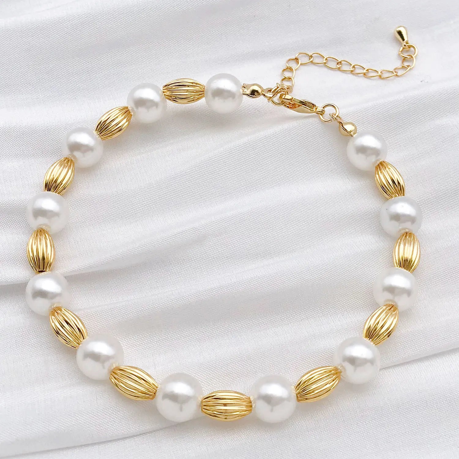 18K Gold Plated Copper Alloy Striped Football Rice Spacer Beads for DIY Bracelets Necklaces