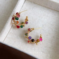 14K Gold Plated Agate Geometric Floral Wreath Drop Earrings Handmade Forest Fairy Style Summer Jewelry