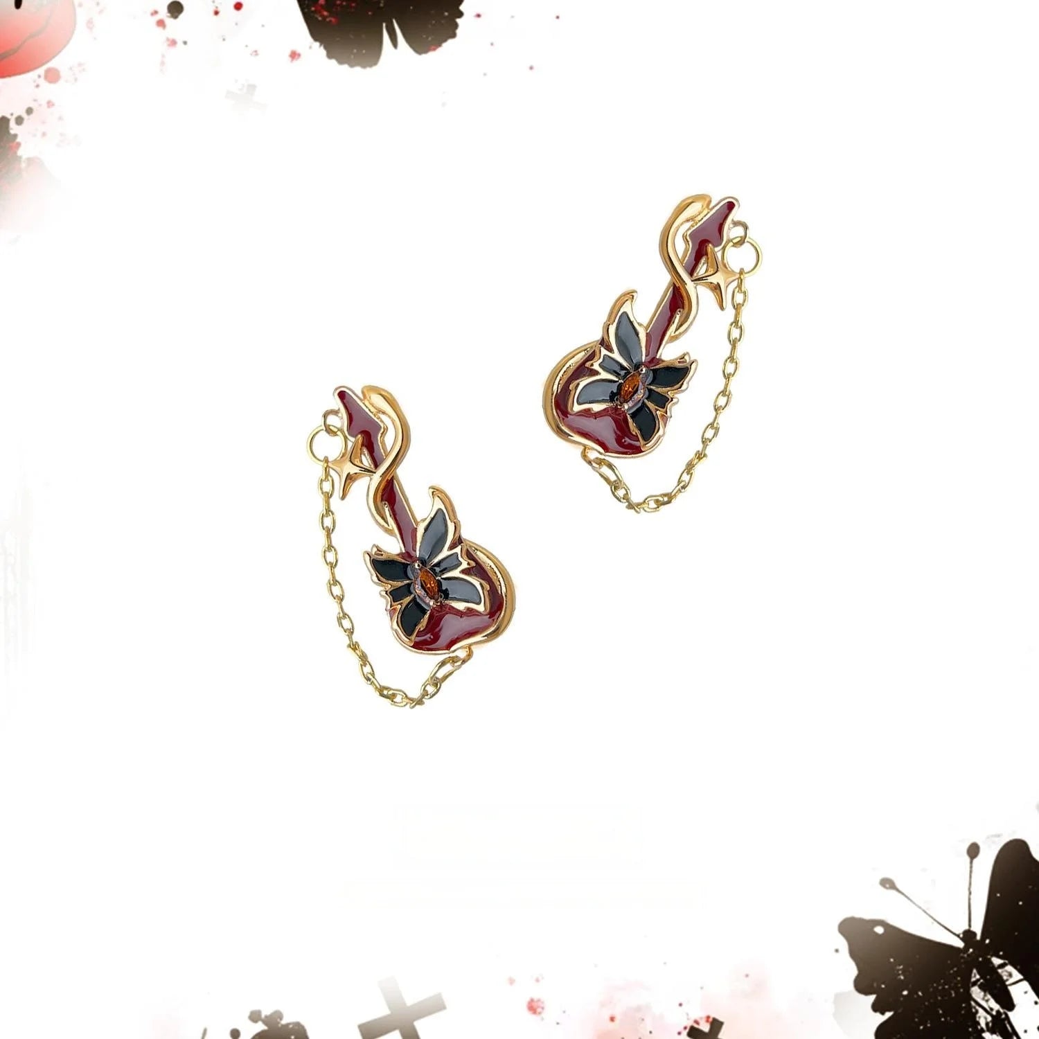Niche Designer Copper Zircon Geometric Guitar Music Note Tassel Stud Earrings