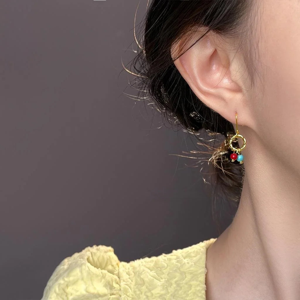 Handmade New Chinese Copper Geometric Round Asymmetric Drop Earrings Minimalist Commuter Jewelry