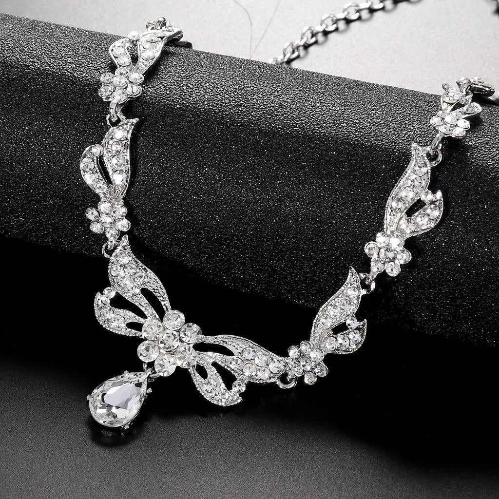 Elegant Bridal Crystal Rhinestone Butterfly Necklace And Earrings Jewelry Set For Wedding Party Banquet Gift