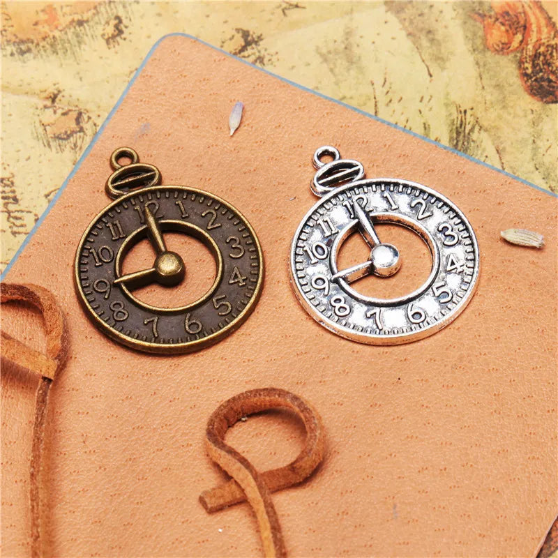 24MM Antique Silver Zinc Alloy Clock Charm Pendant for DIY Necklace Bracelet Jewelry Making