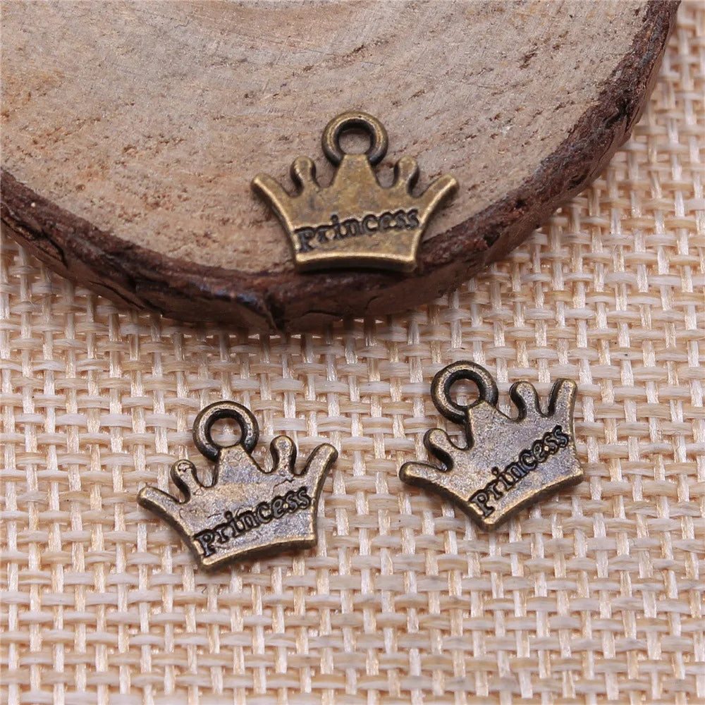 13mm 0.7g Multicolor Zinc Alloy princess Crown Letter Charm Pendant for Bracelet Necklace Making