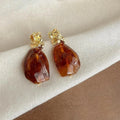 14K Plated Copper Amber Resin Geometric Irregular Drop Earrings For Fashion OL Style