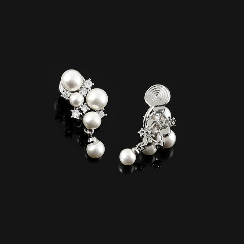 Luxury Vintage Grape Cluster Pearl Rhinestone Alloy Stud & Clip On No Piercing Drop Earrings