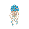 Elegant Blue Rhinestone Jellyfish Brooch, Gold Tone Alloy Ocean Animal Lapel Pin Corsage Gift
