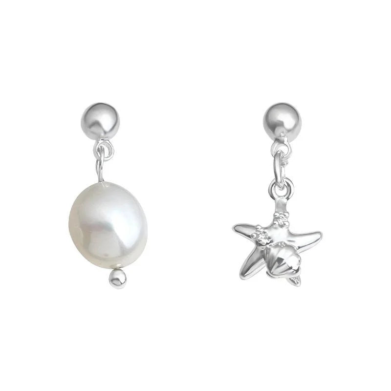 Luxury Asymmetric Baroque Freshwater Pearl Starfish Drop Earrings Geometric Ocean Jewelry