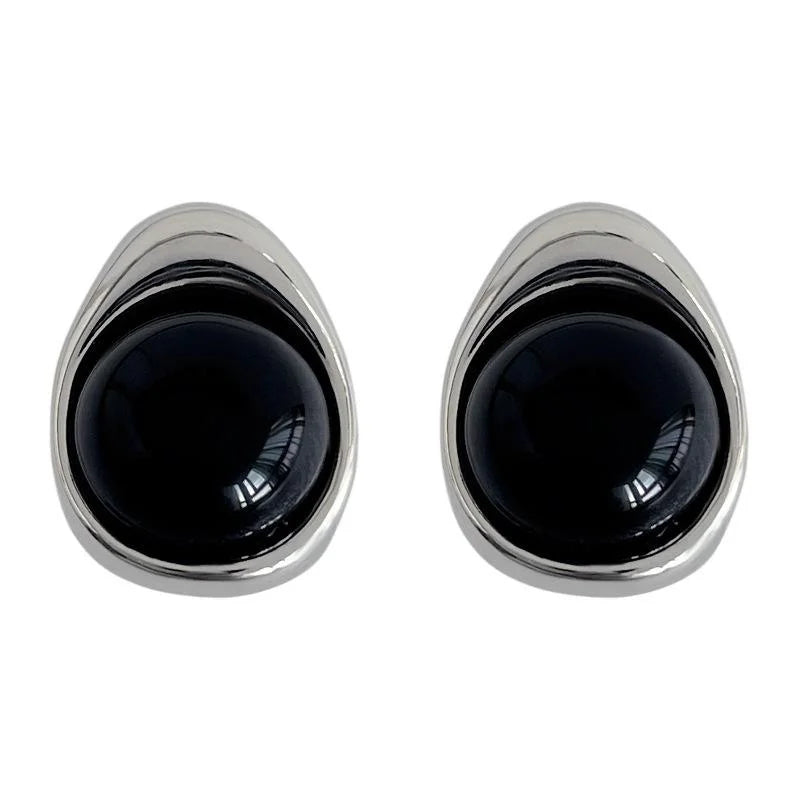 Black Agate Geometric Teardrop Stud Earrings For Women, Copper Minimalist Versatile Jewelry
