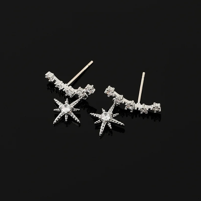 Elegant Star Spiral Ear Cuff Alloy Rhinestone Stud & Clip On No Piercing Ear Climber Earrings