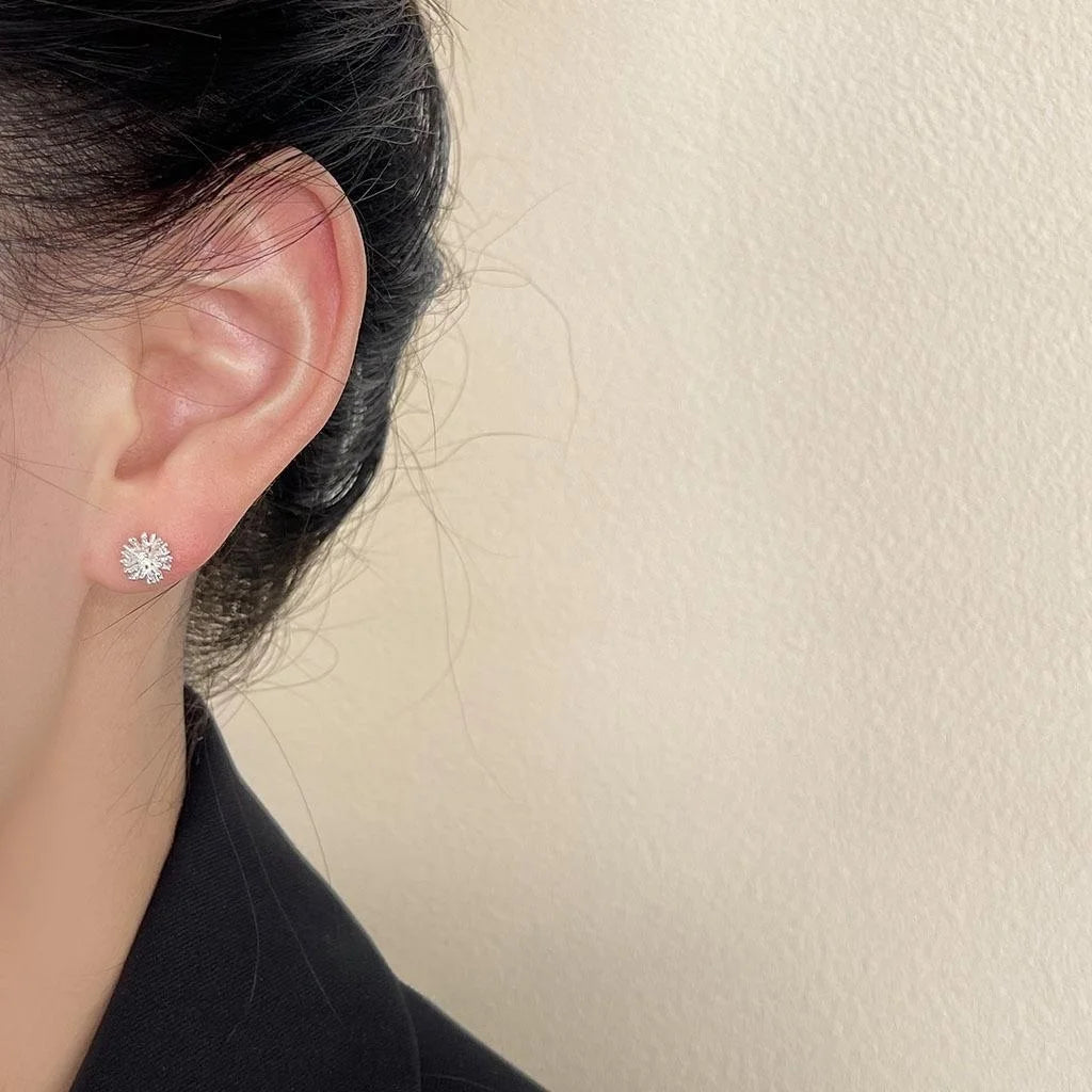 Minimalist Copper Dandelion Stud Earrings, Mini Round Ball Firework Floral Everyday Jewelry