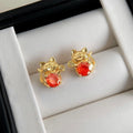 Style Zircon Inlaid Copper Fortune Cat Stud Earrings Posts