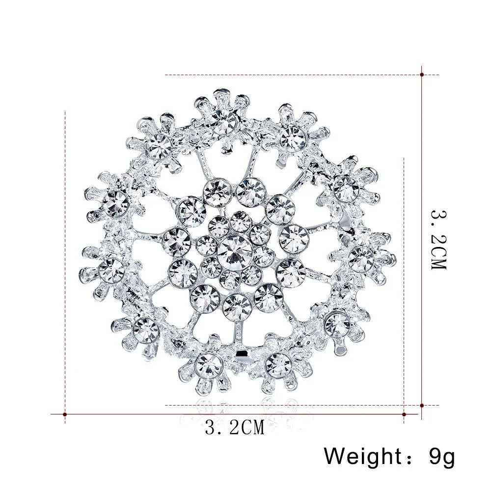 Elegant Silver Plated Rhinestone Flower Brooch For Women, Sparkling Lapel Pin Corsage Suit Accessory