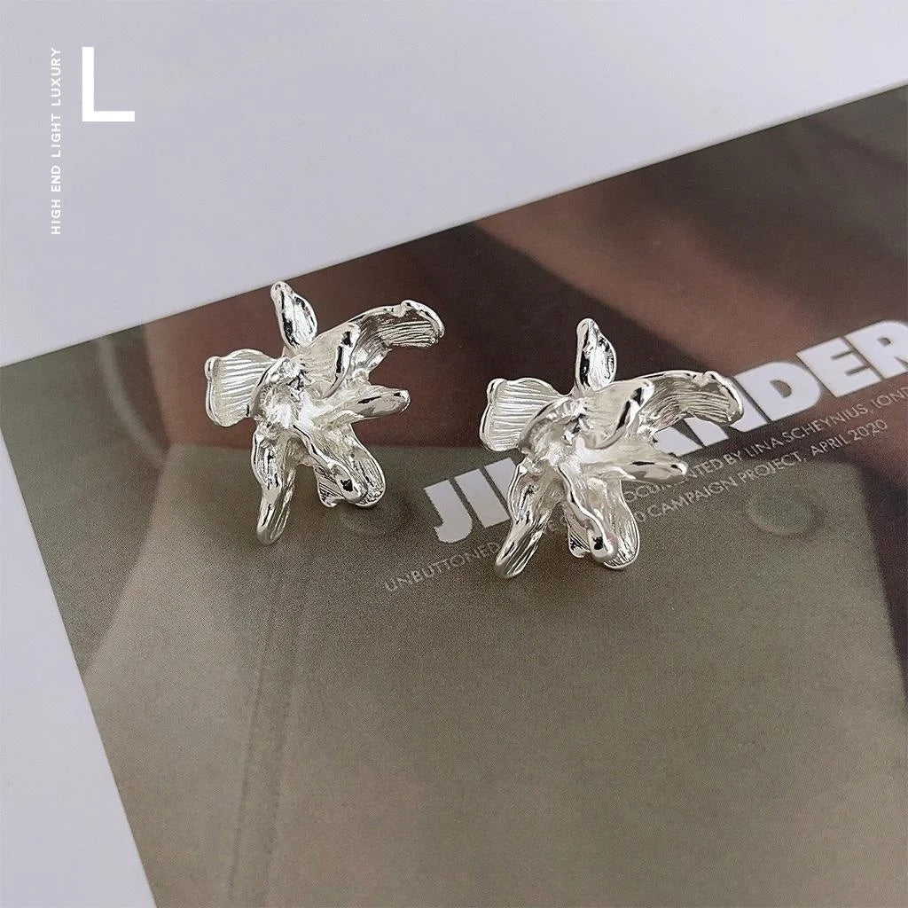 Copper Iris Flower Stud Earrings 3D Geometric Sweet Cool Style Jewelry For Women