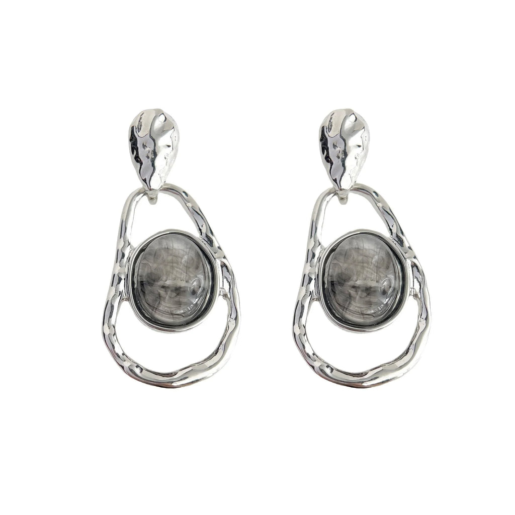 2025 New Chinese Style Ink Color Irregular Hollow Geometric Resin Drop Earrings