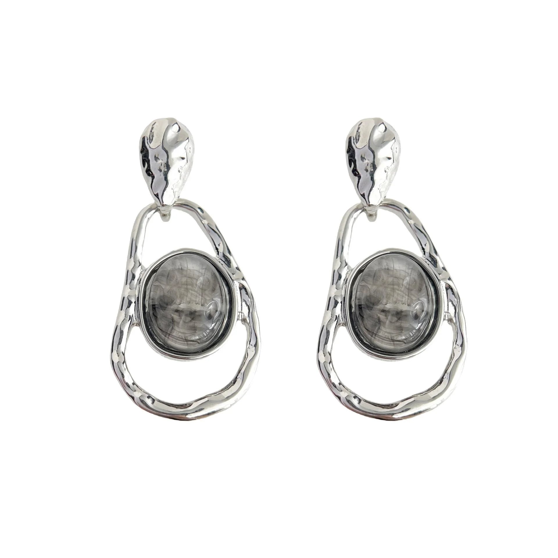 2025 New Chinese Style Ink Color Irregular Hollow Geometric Resin Drop Earrings
