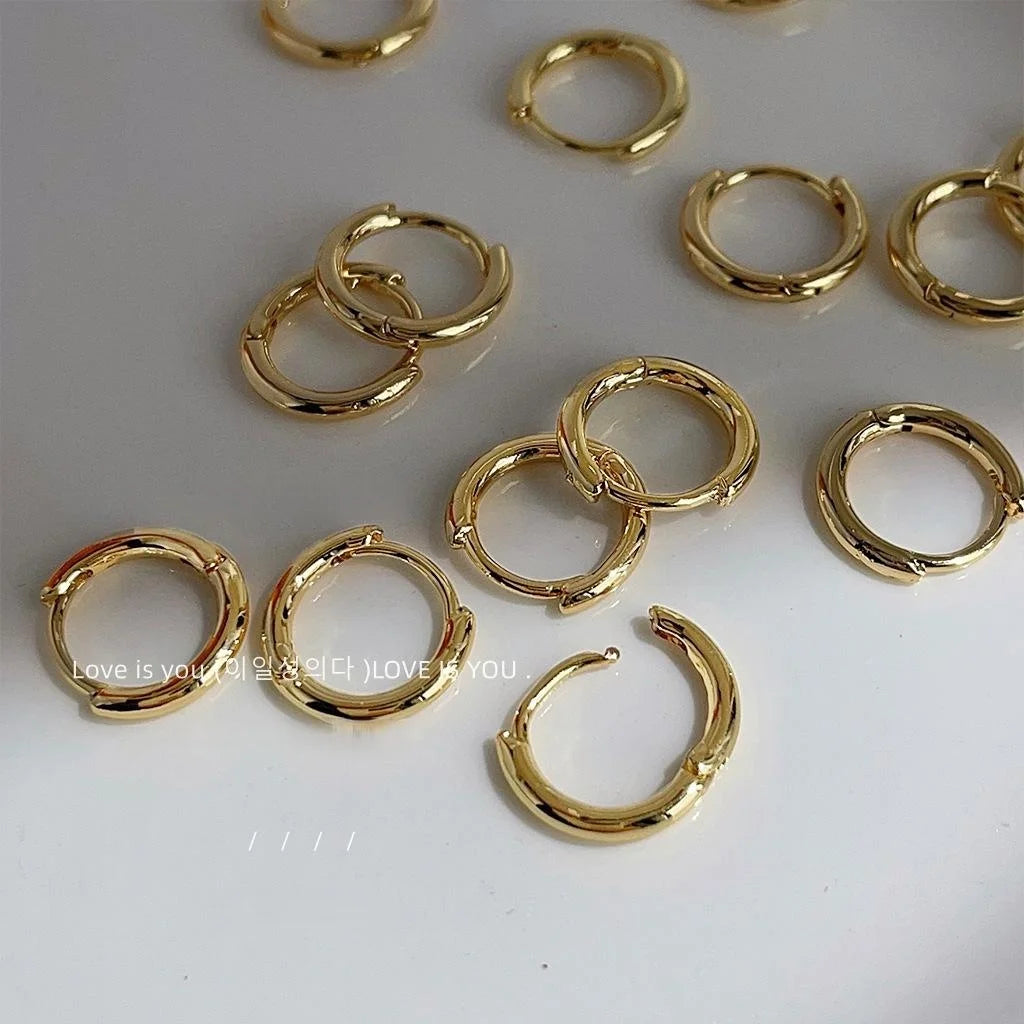 14K Gold Plated Copper Geometric Round Hoop Earrings Simple Elegant OL Style