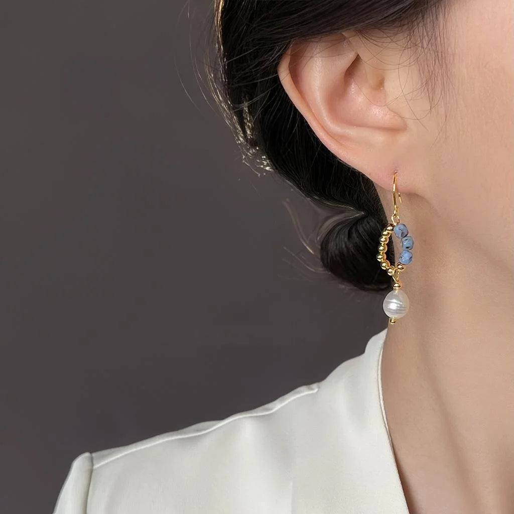 Ethnic Style Freshwater Pearl Czech Glass Geometric Waterdrop Drop Earrings