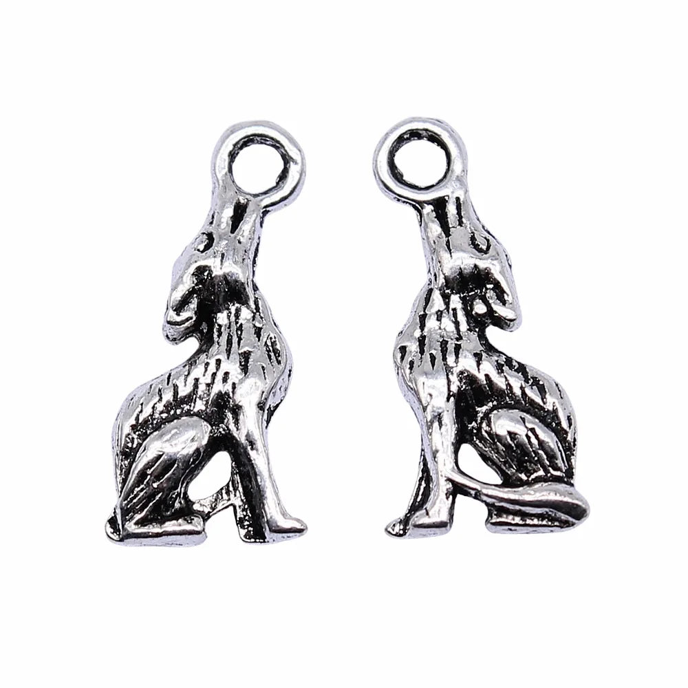 21x7mm 1.3g Antique Silver Zinc Alloy Howling Wolf Charm Pendant for DIY Bracelet Necklace Making