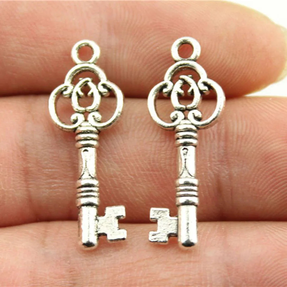 29x10mm 1.4g Antique Silver Zinc Alloy Key Charm Pendant for DIY Bracelet Necklace Jewelry Making
