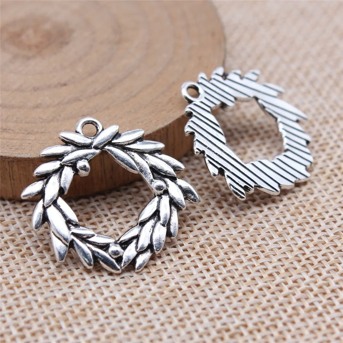 25x27mm 2.6g Antique Silver Zinc Alloy Olive Branch Ring Charm Pendant for Jewelry Making