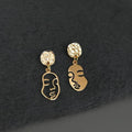 Vintage Copper Abstract Face Stud Earrings Asymmetric 14K Plated Light Luxury Jewelry
