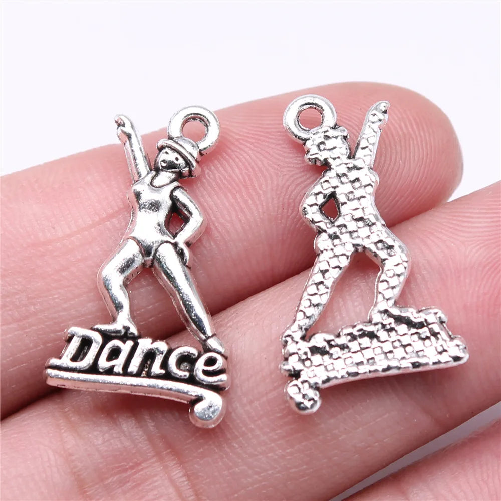 26x15mm 1.71g Antique Silver Zinc Alloy Dancing Charm Pendant for DIY Sport Music Theme Jewelry