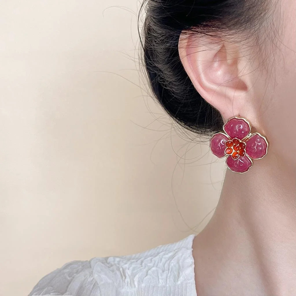 Sweet Floral Resin Geometric Drop Earrings For Women Designer Flower Jewelry