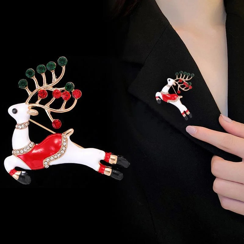 Cute Christmas Reindeer Enamel Rhinestone Alloy Brooch, Elegant Lapel Pin Corsage Suit Accessory Gift