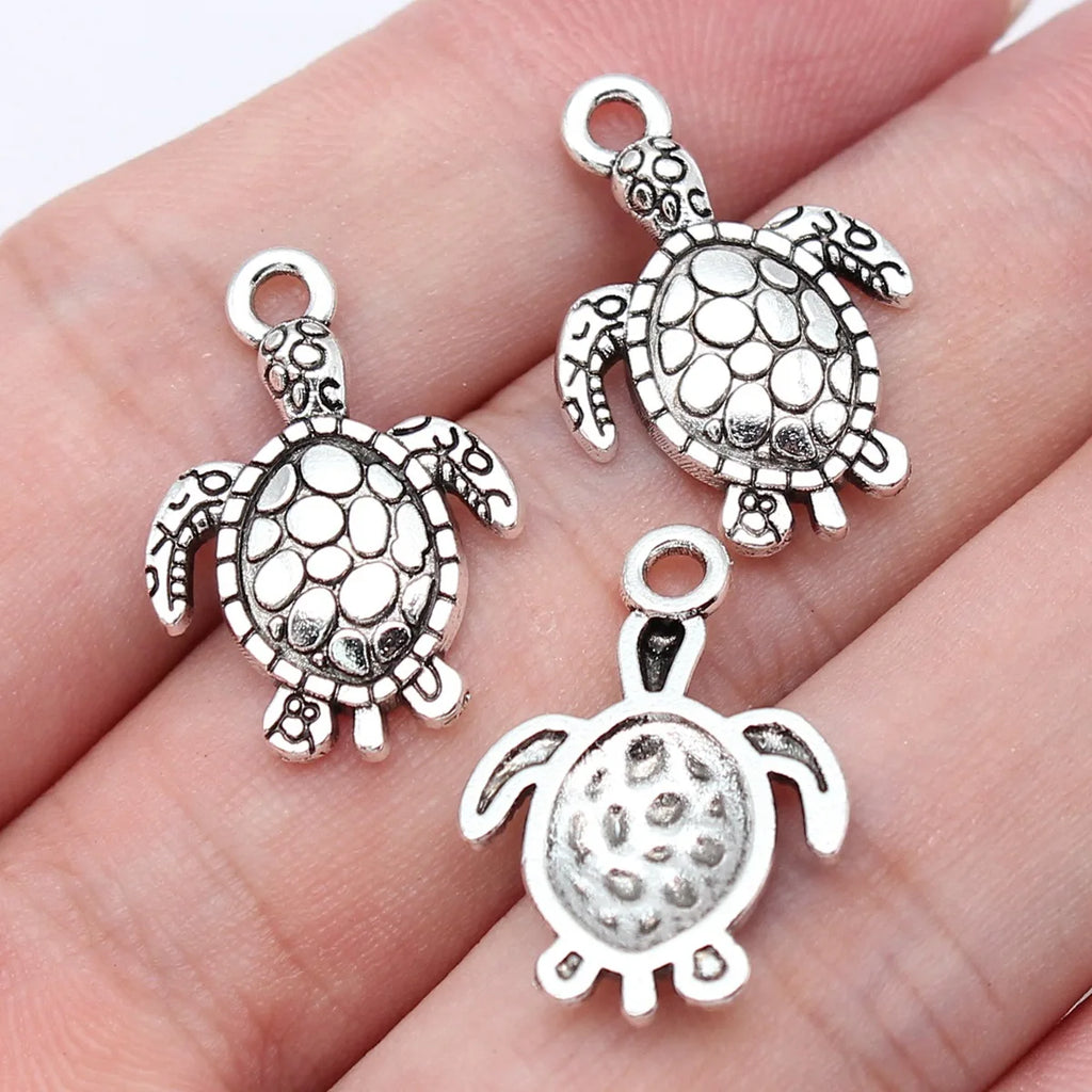 22x15mm 1.3g Antique Silver Zinc Alloy Sea Turtle Charm Pendant for DIY Necklace Bracelet Jewelry Making