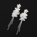Elegant Alloy Crystal Flower Tassel Drop Stud & Clip On No Piercing Long Chain Statement Earrings