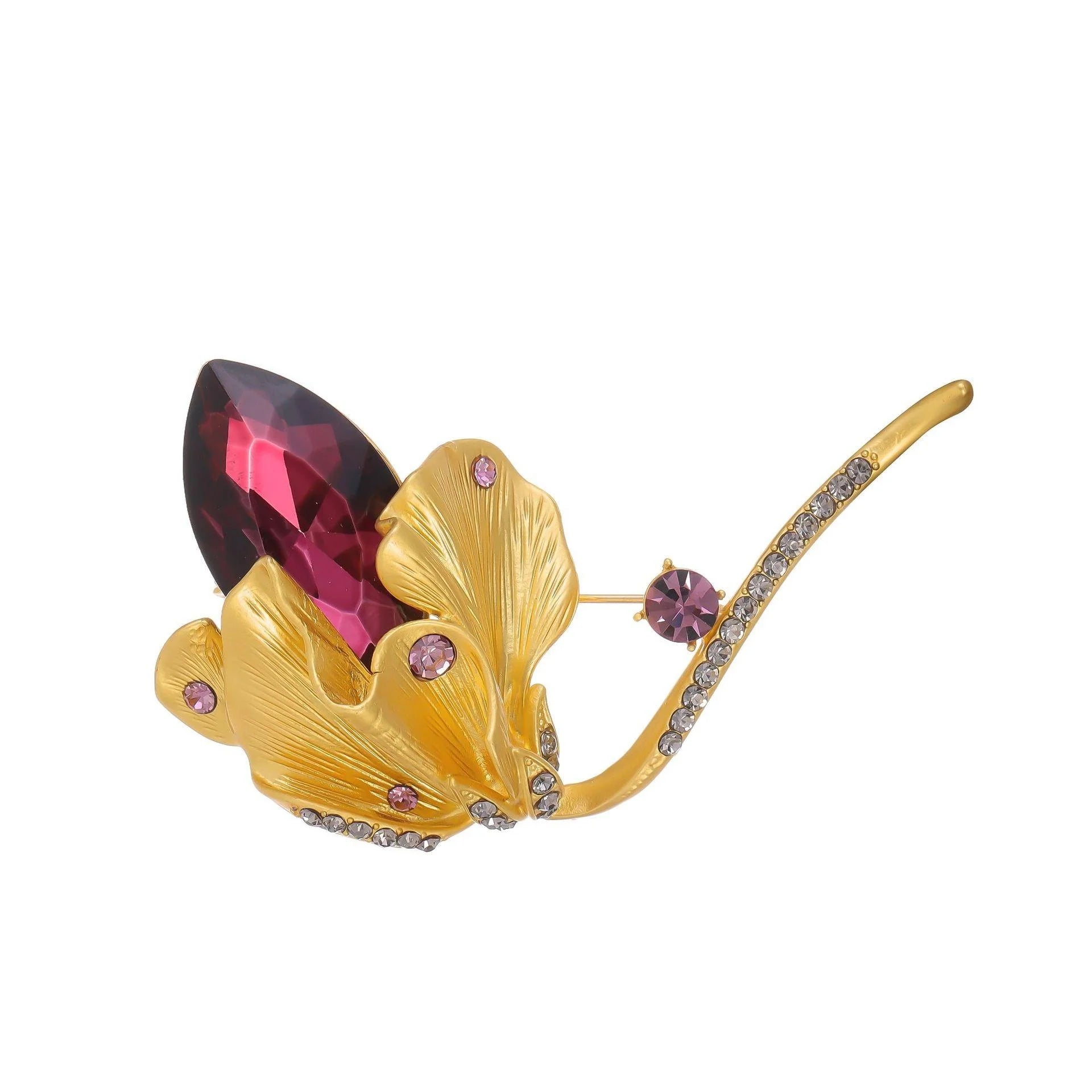 Luxury Gold Tulip Flower Brooch With Purple Crystal Rhinestones, Elegant Lapel Pin Corsage Gift