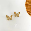 Textured Copper Butterfly Stud Earrings French Vintage New Chinese Elegant Jewelry