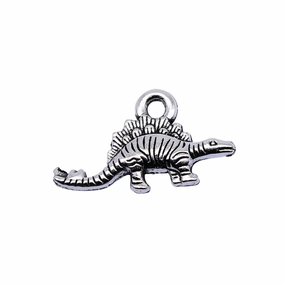 16x9mm 0.7g Antique Silver Zinc Alloy Dinosaur Charm Pendant for DIY Animal Theme Jewelry Making