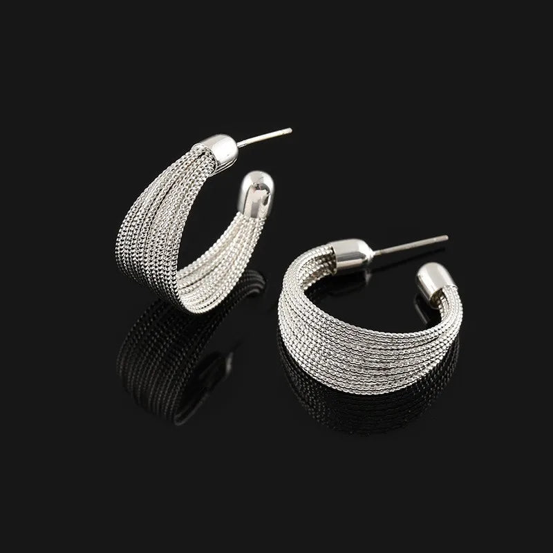 Elegant Silver Alloy Multi Layer Hoop Spiral Rhinestone Stud & Clip On No Piercing Earrings