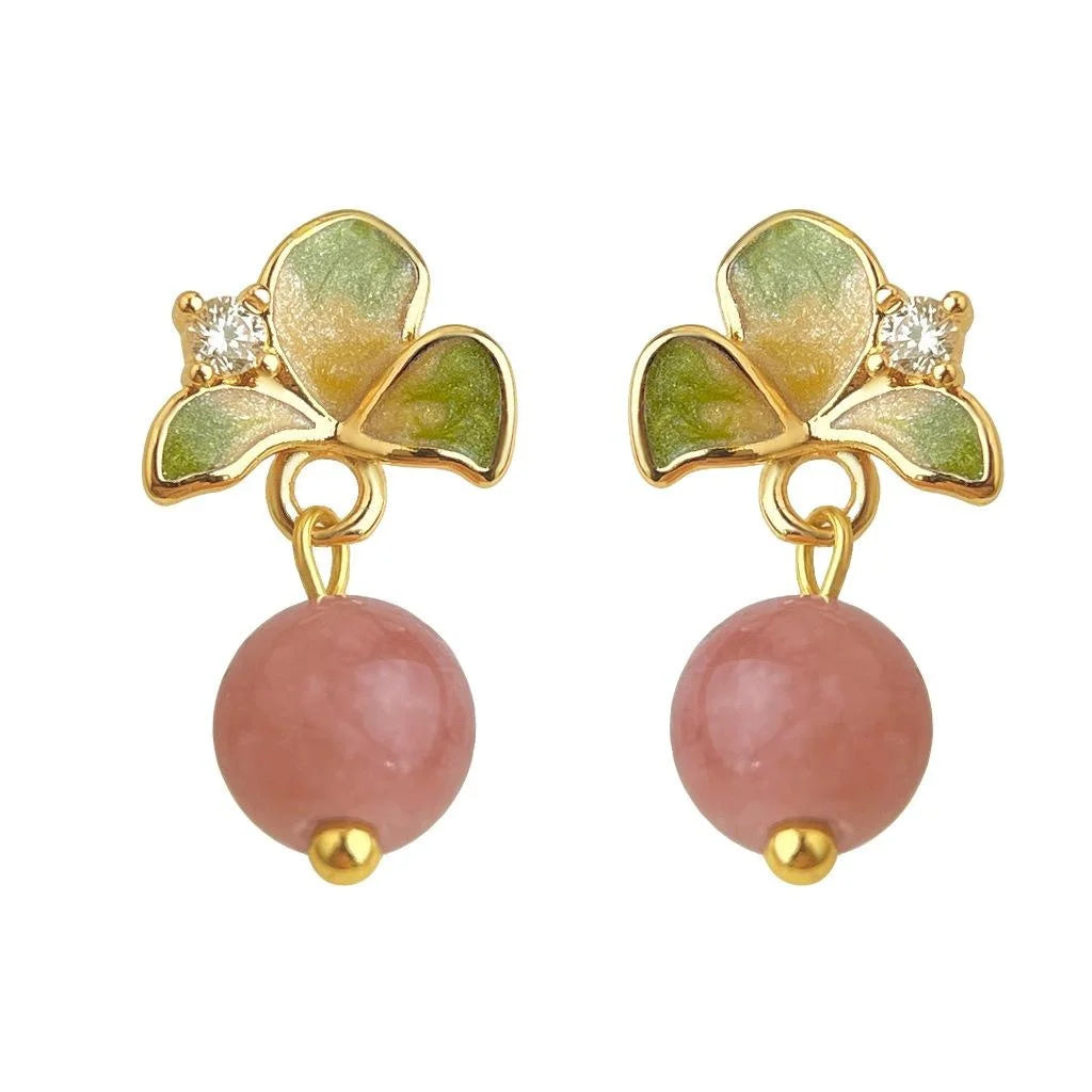 Sweet Elegant Zircon Copper Enamel Hand Painted Flower Drop Earrings For Women