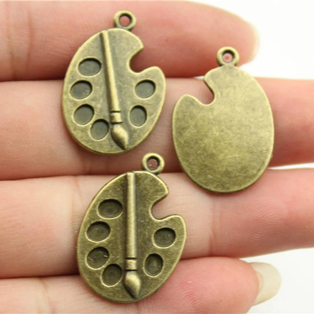 28x19mm 3.3g Multicolor Zinc Alloy Paint Palette and Brush Charm Pendant for DIY Art Jewelry Making
