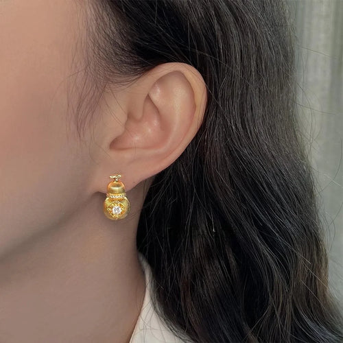 Premium Micro Pave Zircon Gourd Stud Earrings With Copper Alloy Posts