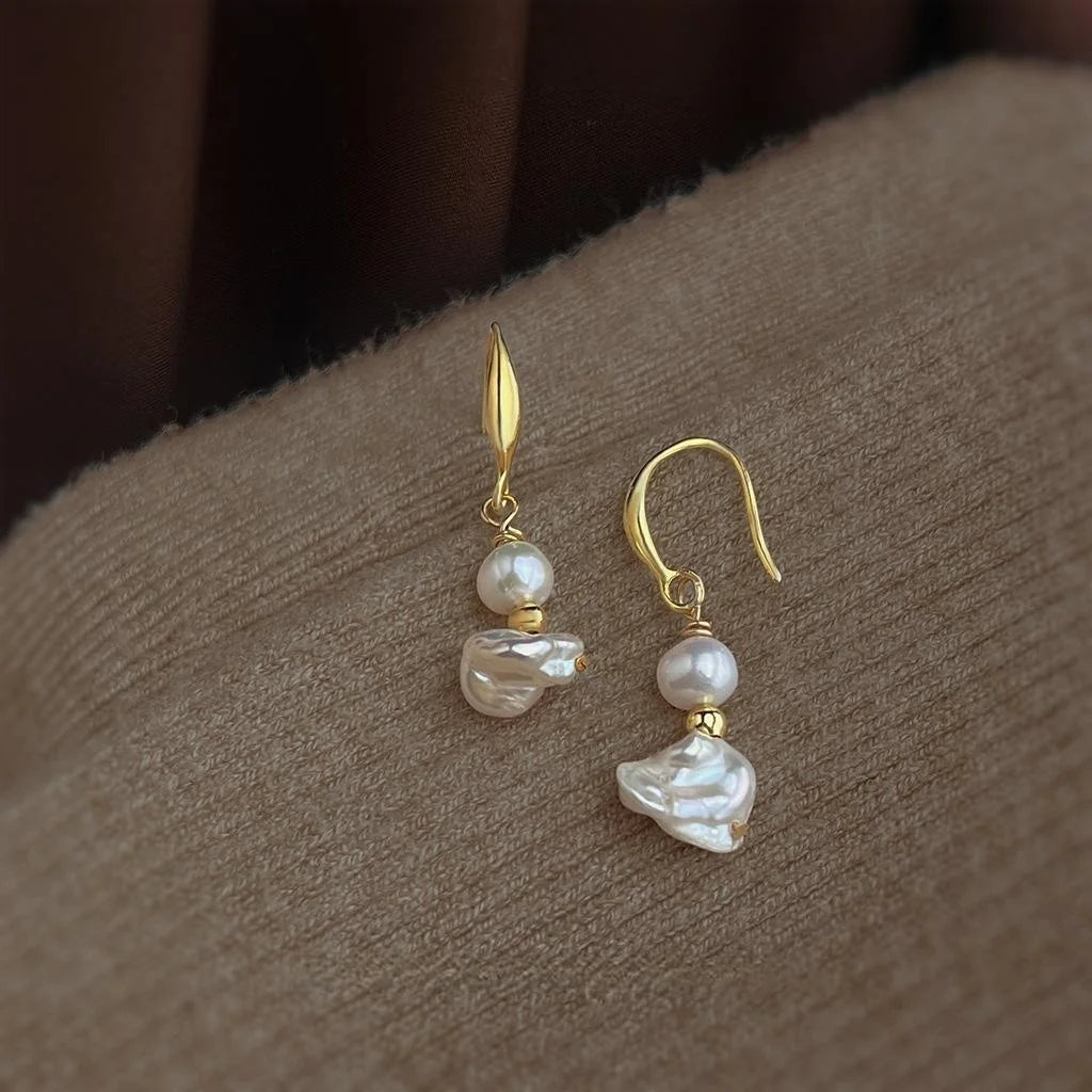 Baroque Irregular Freshwater Pearl Drop Earrings Light Luxury Designer Geometric Jewelry